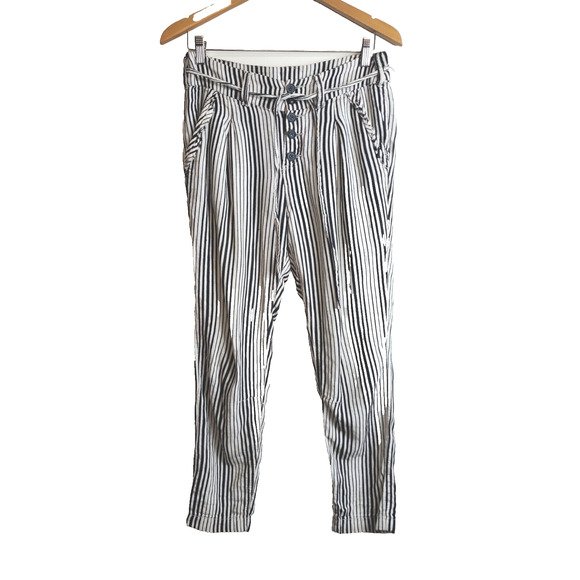 Free People Pants - Free People 2 Women Pants Tapered High Rise Pleated Striped Straight White Black